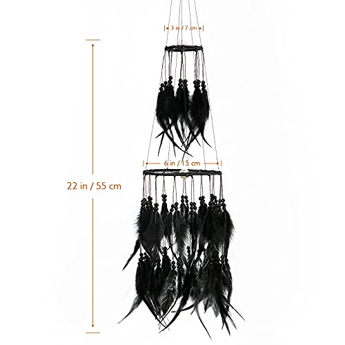 Double Circle Feather Dream Catcher w/ Mobile LED Fairy Lights Wall Ornaments