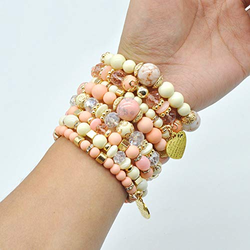 6 Sets Stackable Stretch Bracelets Multi-color Bohemian Bracelet Sets for Women