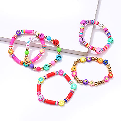 Colorful Beaded Stretchable Rainbow Heishi Stackable Bracelet Set