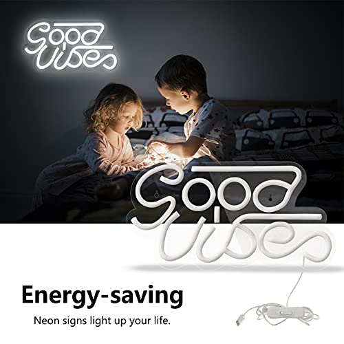 Good Vibes Neon Sign for Wall Decor, Reusable, Powered by USB (White, Pink, Blue)