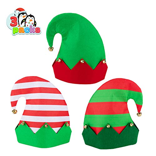 3 Packs Christmas Elf Felt Colorful Hat for Kids & Adults