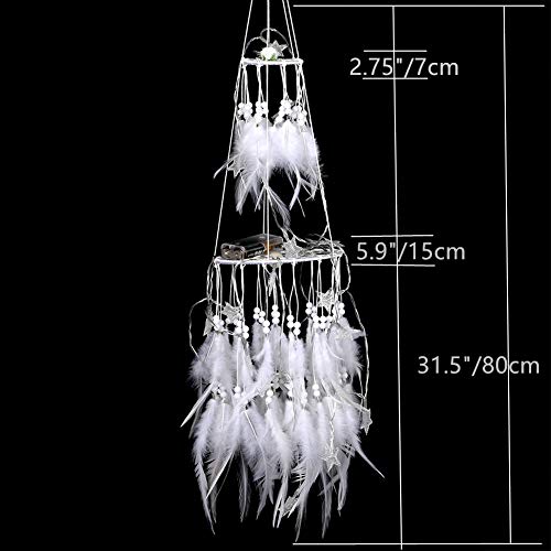 Double Circle Feather Dream Catcher w/ Mobile LED Fairy Lights Wall Ornaments