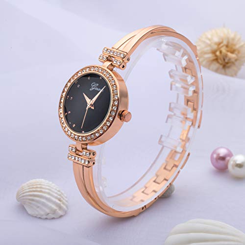 Elegant Rose Gold/Silver Watch & 3 Bracelets Set for Women