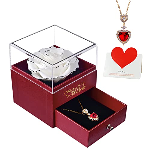 Preserved Rose w/ I Love You Necklace on Mothers Day/Valentines/Birthday