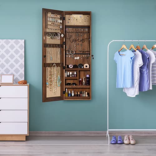 Solid Wood Jewelry Organizer w/ Full Length Mirror Wall/Door Mounted