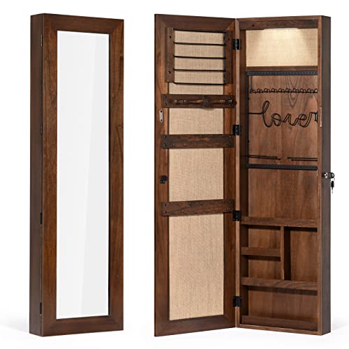 Solid Wood Jewelry Organizer w/ Full Length Mirror Wall/Door Mounted