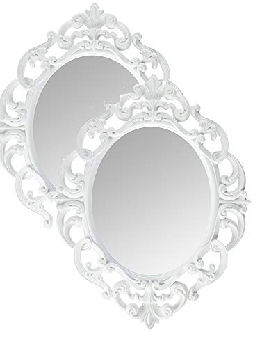 Oval Vintage Wall Mirror, White, 11.5 x 15 Inch