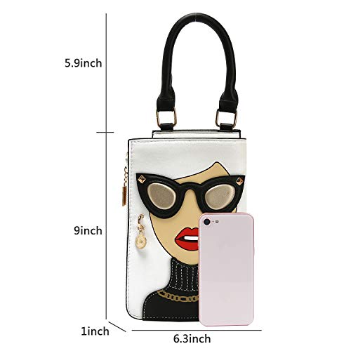 Novelty Lady Face Shoulder Bags Funky PU Leather Top Handle Satchel Handbags Clutch Purse for Women