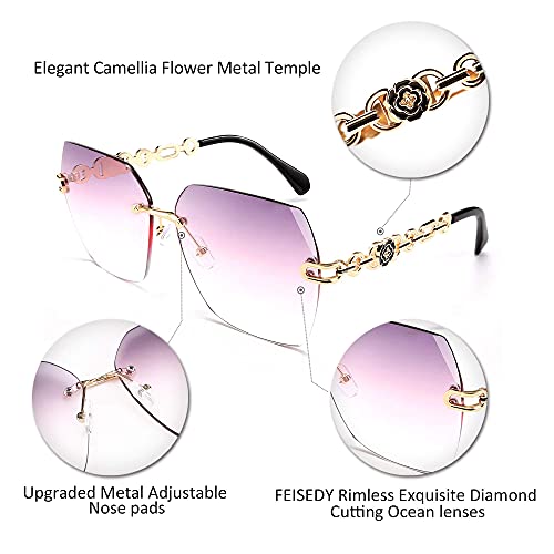 Classic Rimless Sunglasses for Women Metal Frame Diamond Cutting Lens