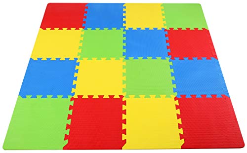 Kid's Puzzle Exercise Play Mat w/ EVA Foam Interlocking 16 Tiles, 4 Colors