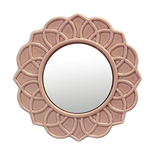 Decorative 9" Round Floral Ceramic Accent Wall Mirror