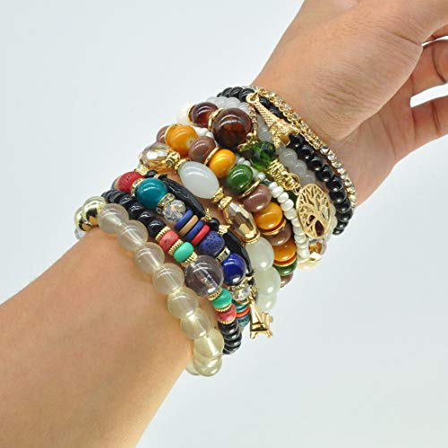 6 Sets Stackable Stretch Bracelets Multi-color Bohemian Bracelet Sets for Women