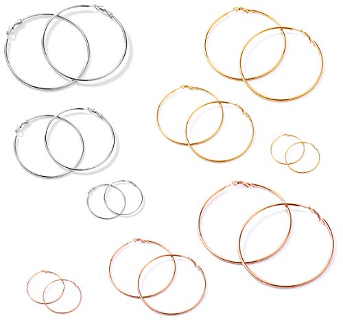 Big & Small Thin Hoop Earrings set for Women,Stainless Steel Hypoallergenic