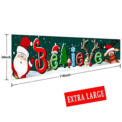 Believe Christmas Banner w/ Santa Claus and Snowman