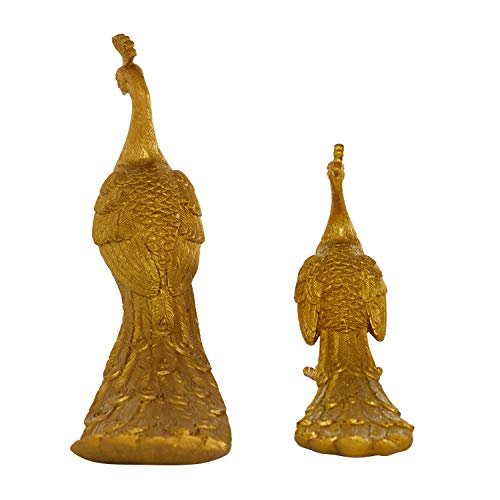 2 Farmhouse Resin Peacocks Sculpture, S/2 11", 14" H, Gold