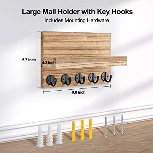 Key Holder for Wall, Decorative Key and Mail Holder with Shelf Has Large Key Hooks for Bags, Coats, Umbrella