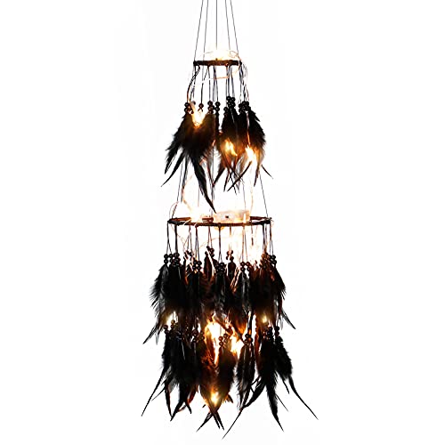 Double Circle Feather Dream Catcher w/ Mobile LED Fairy Lights Wall Ornaments