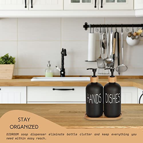 Glass Soap Dispenser Set. Hand Soap and Dish Soap Dispenser with Bamboo Tray. Vintage Soap Dispenser