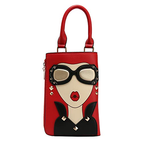 Novelty Lady Face Shoulder Bags Funky PU Leather Top Handle Satchel Handbags Clutch Purse for Women