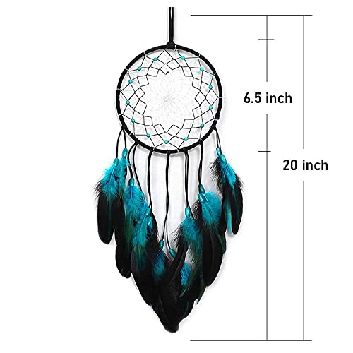 Blue Dream Catchers Handmade, Boho Traditional Circular Net for Wall Hanging Decor,