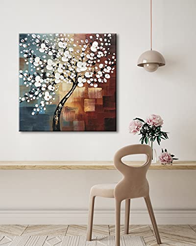 Modern Abstract White Flowers Oil Paintings on Canvas Wall Art 100% Hand Painted