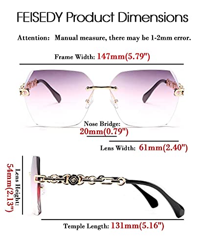 Classic Rimless Sunglasses for Women Metal Frame Diamond Cutting Lens