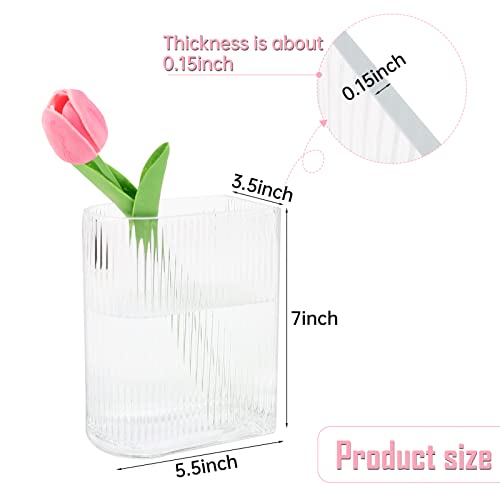 Clear Glass Vases for Centerpieces,Wide Ribbed Flowers Vase Large Wide Mouth Modern Fluted Glass