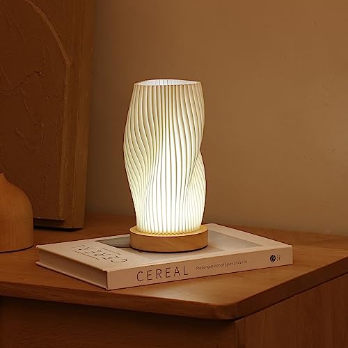 Bedside Lamp with Woodbase - Button Control Table Lamp for Bedroom 12 Way Dimmable Nightstand Lamp