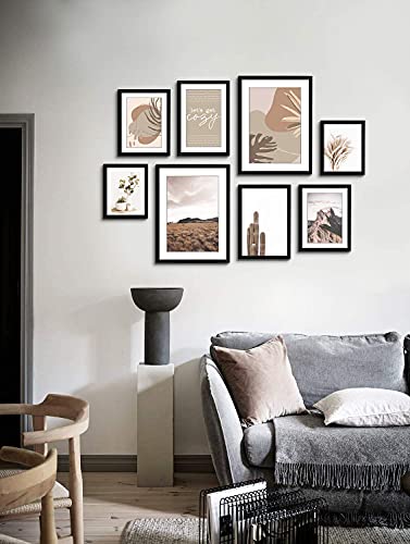 8 Pack Modern Neutral Gallery Wall Kit Decorative Art Black Picture Frame Collage Sets