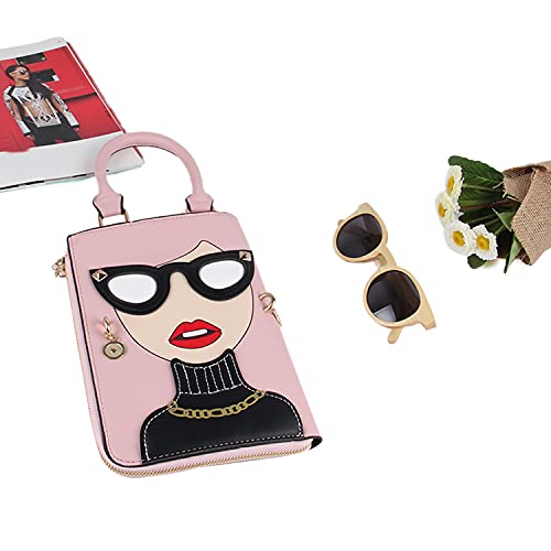 Novelty Lady Face Shoulder Bags Funky PU Leather Top Handle Satchel Handbags Clutch Purse for Women