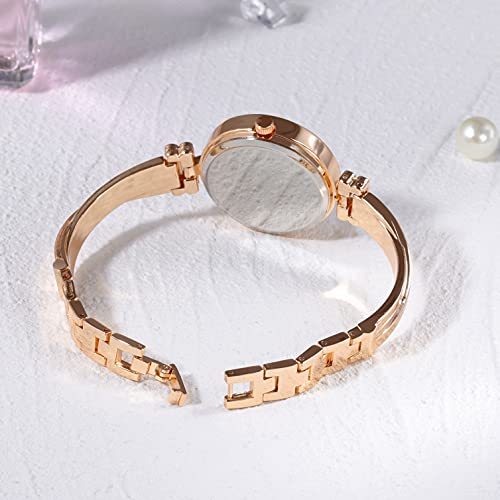 Elegant Rose Gold/Silver Watch & 3 Bracelets Set for Women