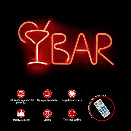 Bar Neon Signs w/ 8 Kind LED Lighting Modes & Remote Control, USB/AA Battery-Powered