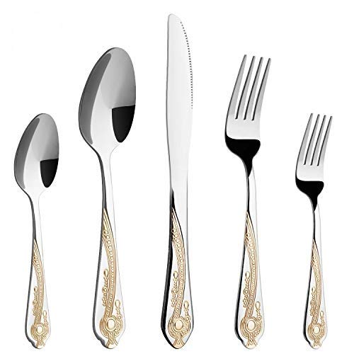 20 Piece Stainless Steel Golden Flatware Set for 4