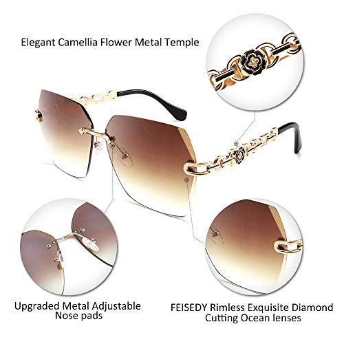 Classic Rimless Sunglasses for Women Metal Frame Diamond Cutting Lens