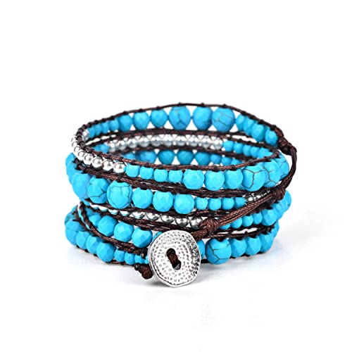 Turquoise and Silver Zinc River Boho Wrap Bead Bracelet