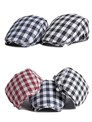 Men Adjustable Colorful Striped Plaid Ivy Newsboy Cabbie Gatsby Cotton Caps