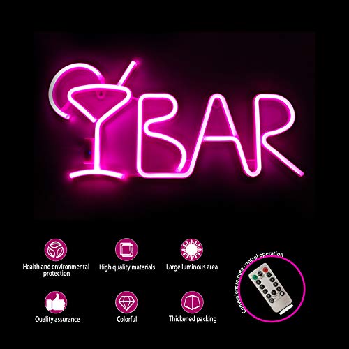 Bar Neon Signs w/ 8 Kind LED Lighting Modes & Remote Control, USB/AA Battery-Powered