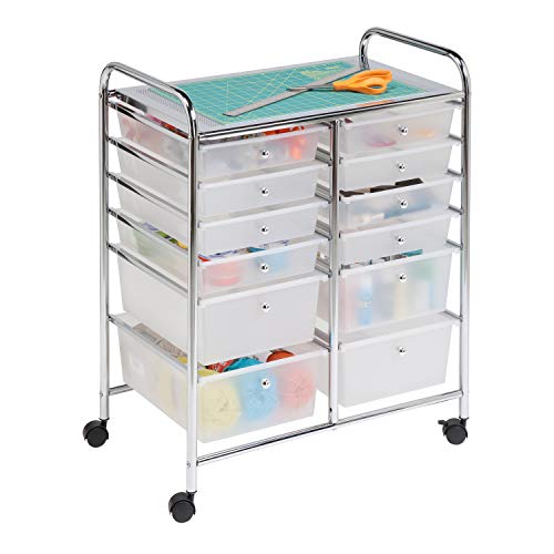 Rolling Storage Cart & Organizer w/ 12 Plastic Drawers