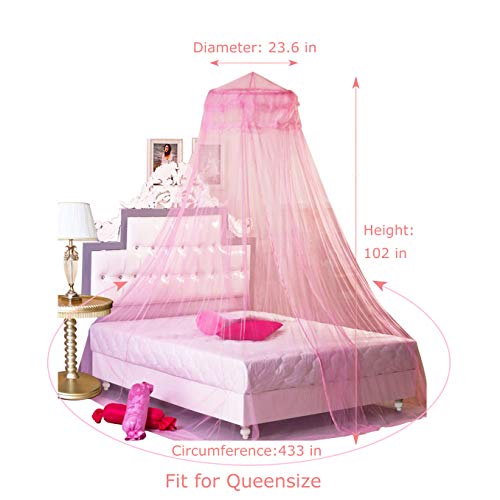 Princess Bed Canopy Netting Mosquito Net Round Lace Dome for Twin Full & Queen Size Beds w/ Jumbo Swag Hook