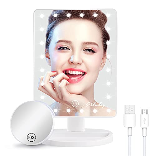 Makeup Mirror w/ Lights & 10X Magnifying Mirror - 24 LED Lighting Adjustable, Dual Power Supply, Touch Screen