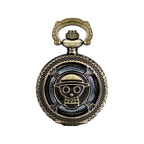 Antique Bronze Anime Skull One Piece Pocket Watch/Necklace for Fathers Day Gift