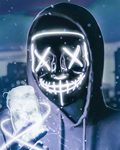 Scary Halloween Mask, LED Light up Mask Cosplay, Glowing in The Dark Mask Costume 3 Lighting Modes