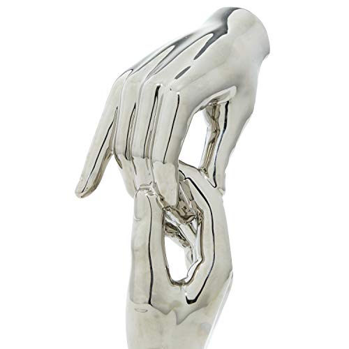 Lovely Ceramic Hands Sculpture 5" W, H-96765, 5" by 13", Smooth Silver Finish