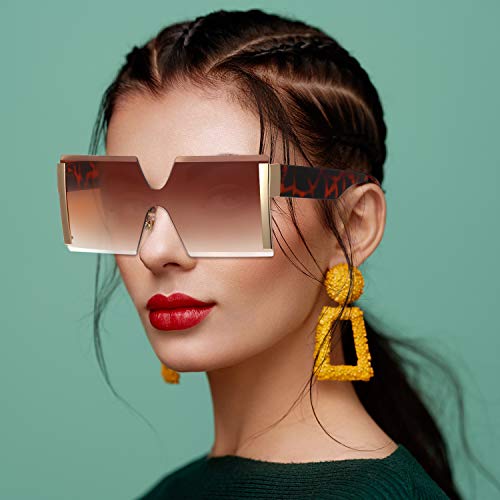 3 Pieces Oversized Square Sunglasses for Women Trendy Fashion Rimless Frame Glasses Transparent Eyewear