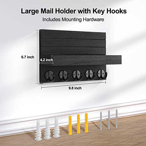 Key Holder for Wall, Decorative Key and Mail Holder with Shelf Has Large Key Hooks for Bags, Coats, Umbrella