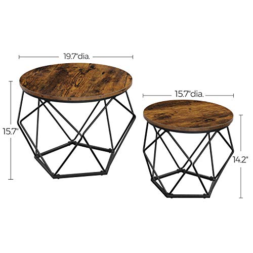 Round Coffee Table Set of 2 w/ Steel Frame Brown & Black