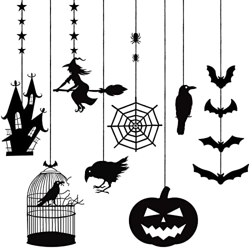 Hanging Ornaments PVC Waterproof Pumpkin Witch Haunted House Bat Spider Black Signs with Rope