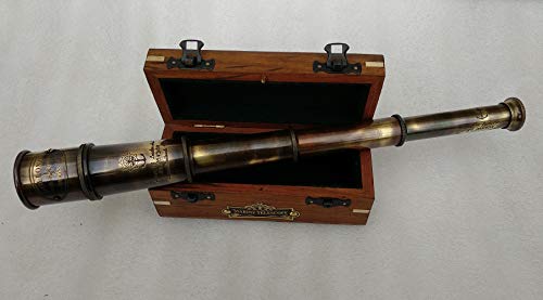 1920 DOLLOND London Brass Maritime Vintage Telescope 15" w/ wooden Box