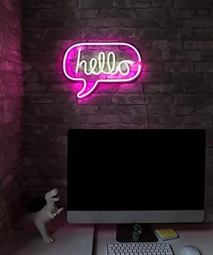 17” x 12” inch LED Neon ‘White & Pink “hello” Word Bubble" Sign for Cool Light Decoration