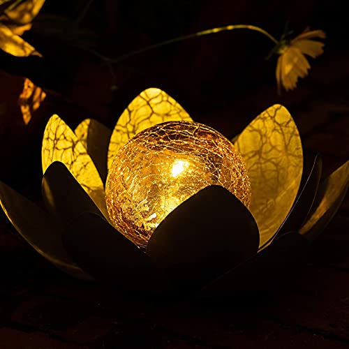 Lotus Solar Light  Garden Decor ,Waterproof LED Crackle Globe Glass Flower Light